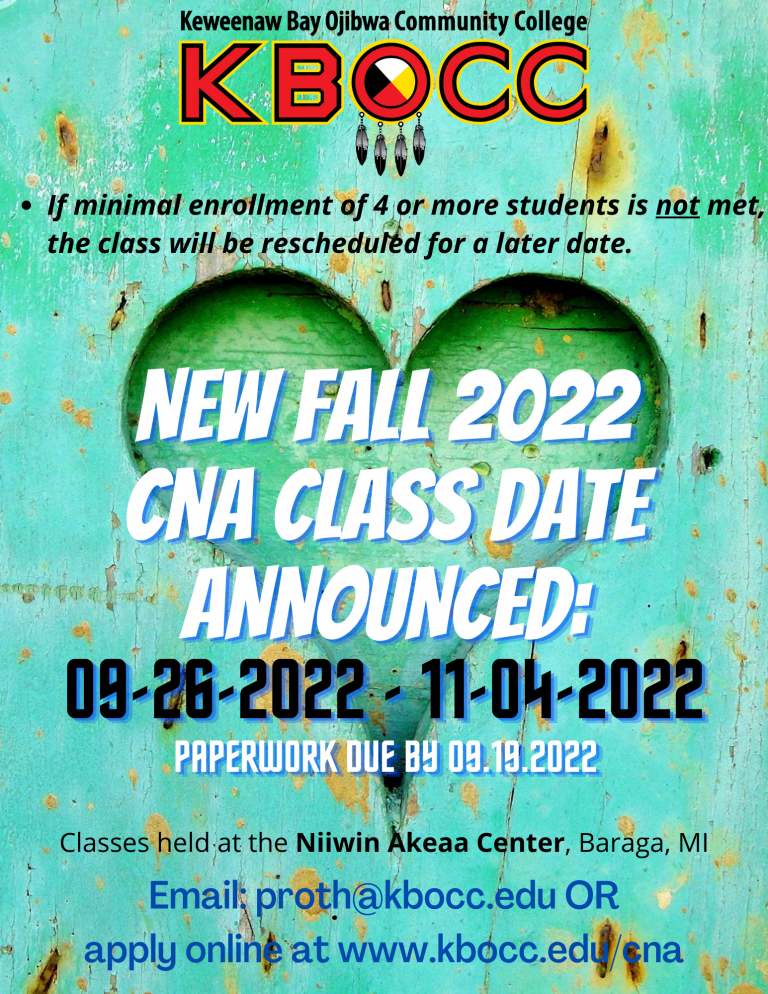 Fall 2022 CNA Course Keweenaw Bay Ojibwa Community College